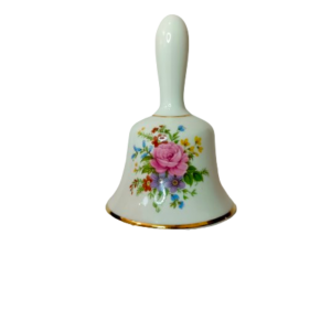 Vintage Miniature Bone China Bell White Rose Floral Porcelain Japan Mini Stamped