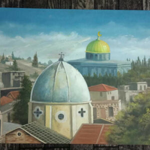 The Church of Holy Sepulcher Al-Aqsa Mosque Jerusalem Rare Artistic Painting Oil