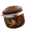 ⁦Vintage Round Trinket Ring Lidded Box Carved Floral Ceramic⁩ - الصورة ⁦4⁩